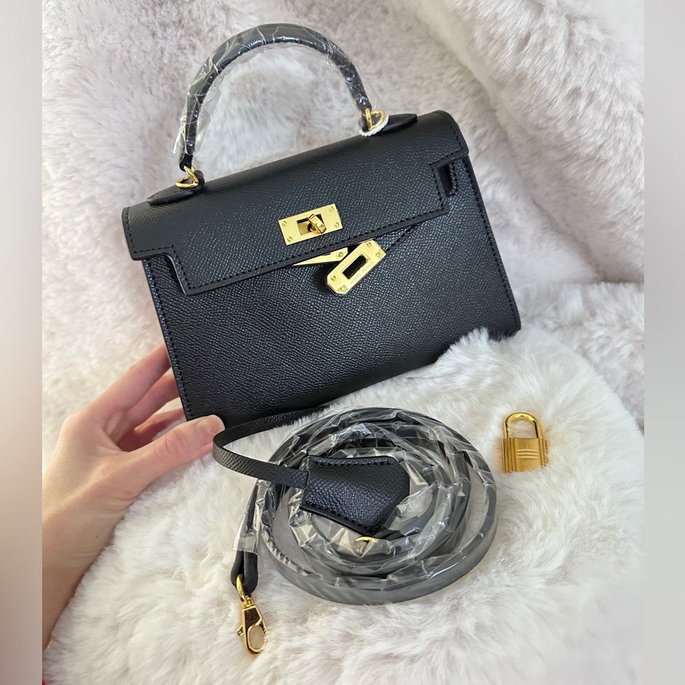 Top Handle or Crossbody Classic Mini Epsom Bag with Gold Hardware in Black - Picture 3 of 6